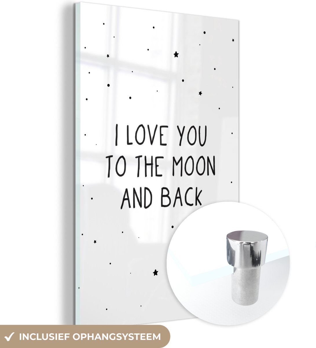 MuchoWow® Glasschilderij 80x120 cm - Schilderij acrylglas - Quotes - I love you to the moon and back - Baby - Liefde - Spreuken - Foto op glas - Schilderijen