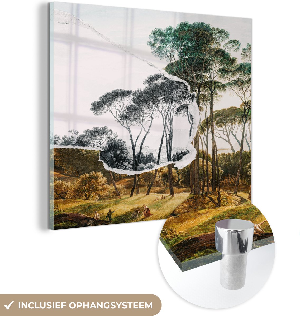 MuchoWow® Glasschilderij 20x20 cm - Schilderij acrylglas - Italiaans landschap parasoldenn