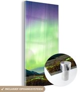MuchoWow® Glasschilderij 20x40 cm - Schilderij acrylglas - Noorderlicht - Boom - Berg - Natuur - Foto op glas - Schilderijen