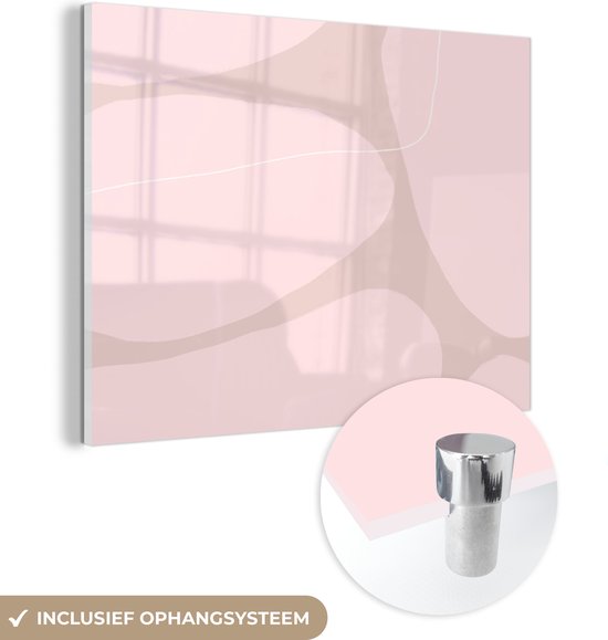 MuchoWow® Glasschilderij 40x30 cm - Schilderij acrylglas - Roze - Geometrische vormen - Abstract - Foto op glas - Schilderijen