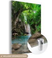 MuchoWow® Glasschilderij 60x80 cm - Schilderij acrylglas - Jungle - Waterval - Planten - Water - Natuur - Foto op glas - Schilderijen