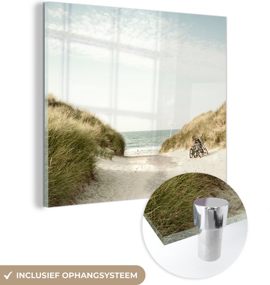 MuchoWow® Peinture sur verre 90x90 cm - Peinture sur verre - Plage - Vélo - Nuages ​​- Photo sur verre acrylique - Peintures