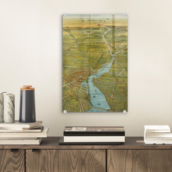 MuchoWow® Peinture sur verre - Plan de la ville - Amsterdam - Histoire - 20x30 cm - Peintures sur verre acrylique - Photo sur Glas