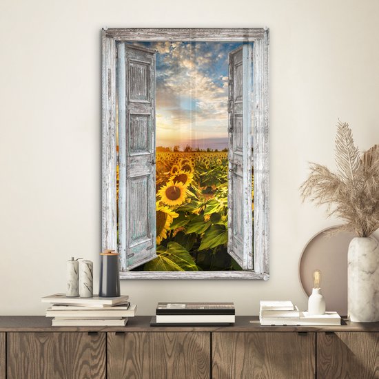 MuchoWow® Peinture sur verre 40x60 cm - Peinture sur verre acrylique - Transparent - Tournesol - Fleurs - Soleil - Photo sur verre - Peintures
