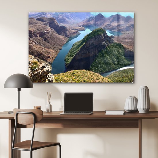 ® Glasschilderij 90x60 cm - Schilderij acrylglas - Luchtmening van de Afrikaanse Blyvieri-poort in Zuid-Afrika - Foto op glas - Muurdecoratie woonkamer - Wanddecoratie slaapkamer - Schilderijen
