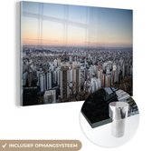 MuchoWow® Glasschilderij 60x40 cm - Schilderij acrylglas - Schemering boven de stad Belo Horizonte in Brazilië - Foto op glas - Schilderijen