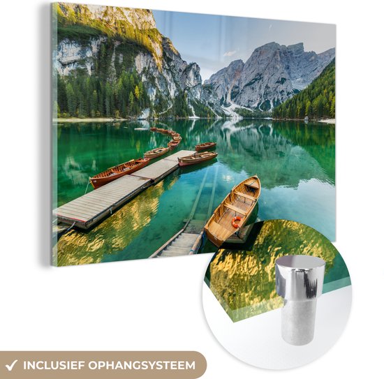 Glasschilderij - Alpen - Meer - Boot - Plexiglas Schilderijen