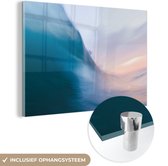 MuchoWow® Peinture sur verre 120x80 cm - Peinture sur verre acrylique - Coucher de soleil derrière les vagues - Photo sur verre - Peintures