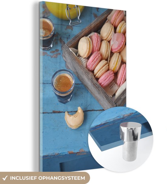 MuchoWow® Peinture sur verre 80x120 cm - Peinture sur verre acrylique - Macarons en boîte sur la table - Photo sur verre - Peintures