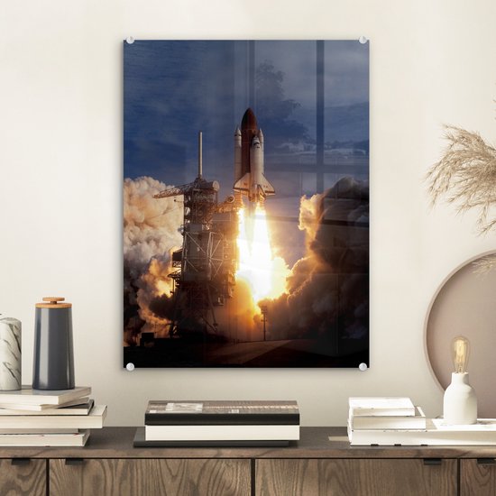 MuchoWow® Peinture sur verre 30x40 cm - Peinture sur verre acrylique - Lancement de la navette spatiale - Photo sur verre - Peintures