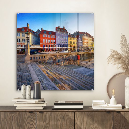 MuchoWow® Peinture sur verre 50x50 cm - Peinture sur verre acrylique - Maisons colorées à Copenhague - Danemark - Photo sur verre - Peintures