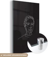 MuchoWow® Glasschilderij 60x90 cm - Schilderij acrylglas - Line art - Vrouw - Zwart - Foto op glas - Schilderijen