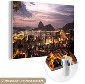 MuchoWow® Glasschilderij 150x100 cm - Schilderij acrylglas - Brazilië - Avond - Rio de Janeiro - Foto op glas - Schilderijen