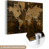MuchoWow® Glasschilderij 30x20 cm - Schilderij acrylglas - Klassieke wereldkaart in het bruin - Foto op glas - Schilderijen