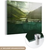 MuchoWow® Glasschilderij 80x60 cm - Schilderij acrylglas - Haai in een meer - Foto op glas - Schilderijen