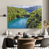 MuchoWow® Glasschilderij 90x60 cm - Schilderij acrylglas - Prachtig uitzicht over het Nationaal park Plitvicemeren - Foto op glas - Schilderijen