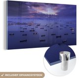 MuchoWow® Glasschilderij 40x20 cm - Schilderij acrylglas - Schepen in het water - Foto op glas - Schilderijen