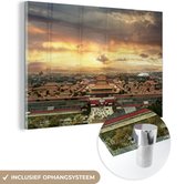MuchoWow® Glasschilderij 90x60 cm - Schilderij acrylglas - De Verboden Stad bij zonsondergang in China - Foto op glas - Schilderijen