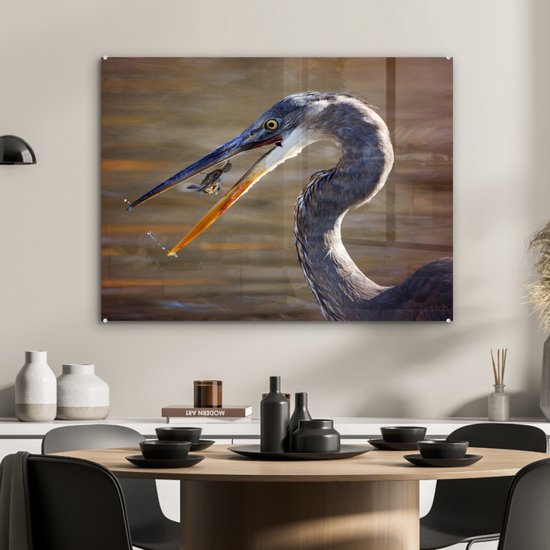 MuchoWow® Peinture sur Verre - Héron avec proie - 80x60 cm - Peintures sur Verre Acrylique - Photo sur Glas