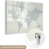 MuchoWow® Glasschilderij 30x20 cm - Schilderij acrylglas - Wereldkaart - Topografie - Grijs - Foto op glas - Schilderijen