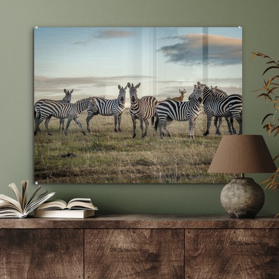 ® Glasschilderij 80x60 cm - Schilderij acrylglas - Zebra's in Kenia - Foto op glas - Muurdecoratie woonkamer - Wanddecoratie slaapkamer - Schilderijen
