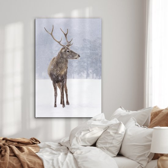 Peintures Plexiglas - Cerf - Bois - Neige - Hiver - 60x90 cm - Peinture sur verre