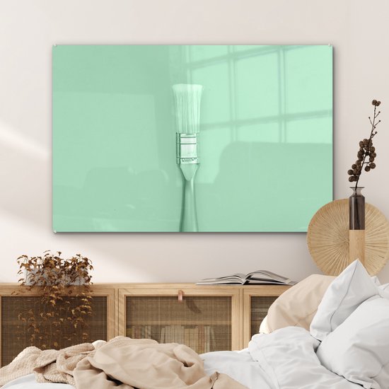 MuchoWow® Peinture sur Verre - Pinceau Vert Menthe - 120x80 cm - Peintures sur Verre Acrylique - Photo sur Glas