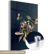 MuchoWow® Glasschilderij 120x160 cm - Schilderij acrylglas - Gouden bloem - Foto op glas - Schilderijen