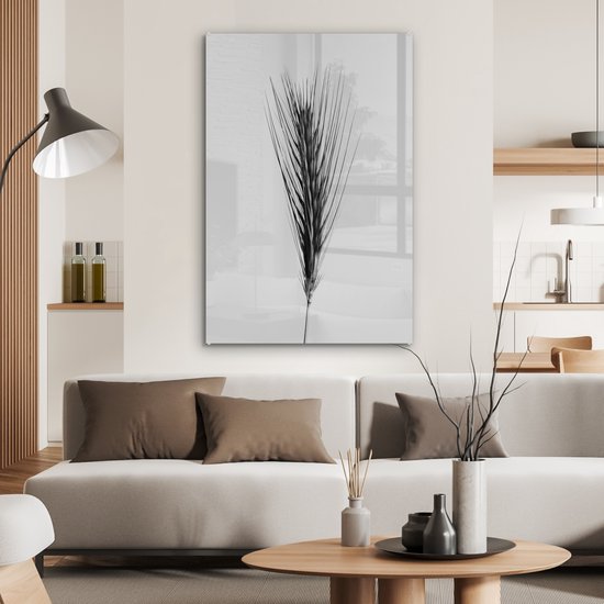 MuchoWow® Peinture sur verre 80x120 cm - Peinture sur verre acrylique - Plantes - Roseau - Nature - Zwart et blanc - Photo sur verre - Peintures