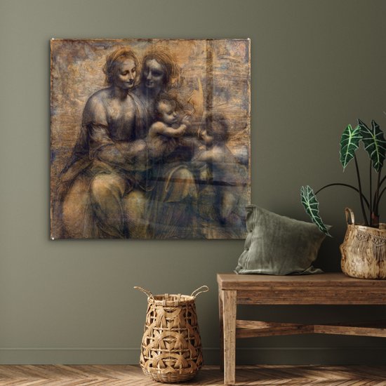 MuchoWow® Peinture sur verre 90x90 cm - Peinture sur verre acrylique - Marie avec l'enfant et sainte Anne - Leonardo de Vinci - Photo sur verre - Peintures