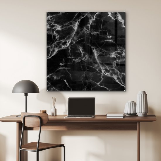 Peinture sur Verre - Marbre - Zwart - Wit - Chic - 90x90 cm - Peintures sur Verre Peintures - Photo sur Glas