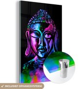 MuchoWow® Glasschilderij 40x60 cm - Schilderij acrylglas - Boeddha - Verf - Meditatie - Foto op glas - Schilderijen