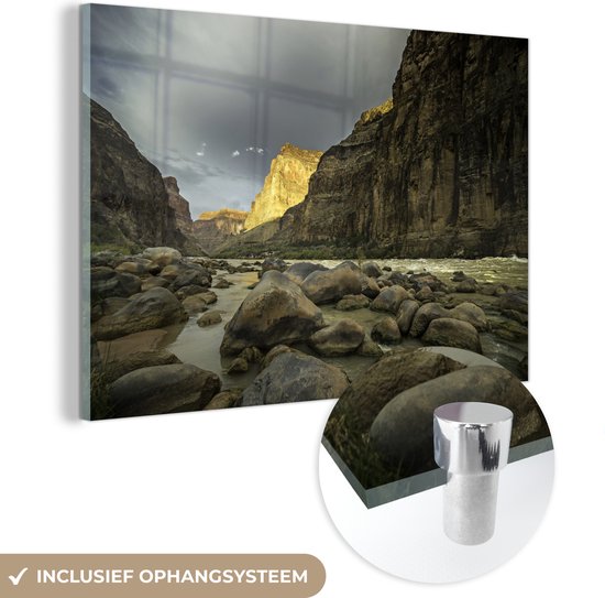 MuchoWow® Glasschilderij 30x20 cm - Schilderij acrylglas - Colorado River bij de Grand Canyon - Foto op glas - Schilderijen
