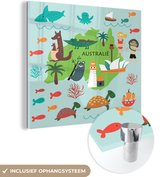 MuchoWow® Glasschilderij 90x90 cm - Schilderij acrylglas - Wereldkaart Kinderen - Australië - Dieren - Foto op glas - Schilderijen