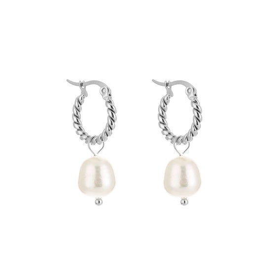 Oorbellen Twisted Pearl - Zilver - Parel - Stainless Steel