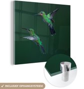 MuchoWow® Glasschilderij 50x50 cm - Schilderij acrylglas - Vogels - Kolibrie - Groen - Foto op glas - Schilderijen