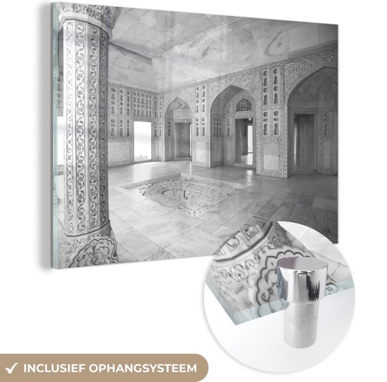 Glasschilderij - Fort van Agra India - zwart wit - Plexiglas Schilderijen