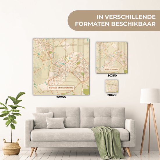 Peinture sur Verre - Carte de la Ville - Berkel en Rodenrijs - Vintage - 50x50 cm - Peintures sur Verre Peintures - Photo sur Glas