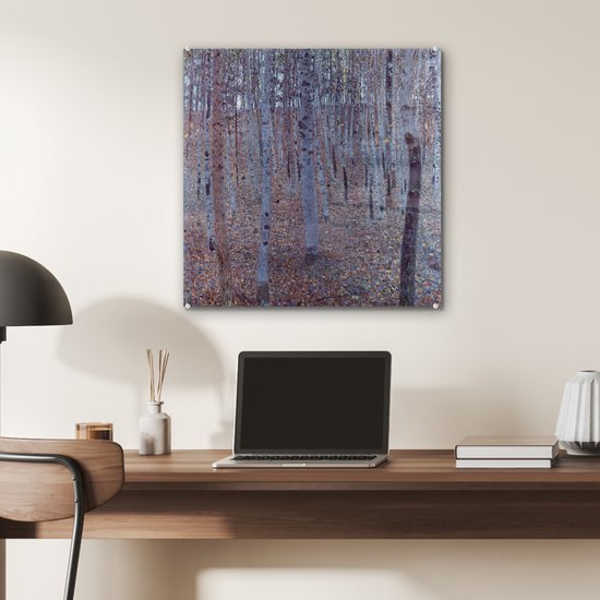 MuchoWow® Peinture sur Verre - Buchenhain - Peinture de Gustav Klimt - 50x50 cm - Peintures sur Verre Acrylique - Photo sur Glas