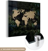 MuchoWow® Glasschilderij 90x90 cm - Schilderij acrylglas - Wereldkaart - Planten - Tropisch - Foto op glas - Schilderijen