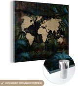MuchoWow® Glasschilderij 20x20 cm - Schilderij acrylglas - Wereldkaart - Bloemen - Blauw - Foto op glas - Schilderijen