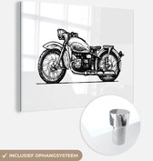 MuchoWow® Glasschilderij 40x30 cm - Schilderij acrylglas - Ouderwetse motor - Foto op glas - Schilderijen