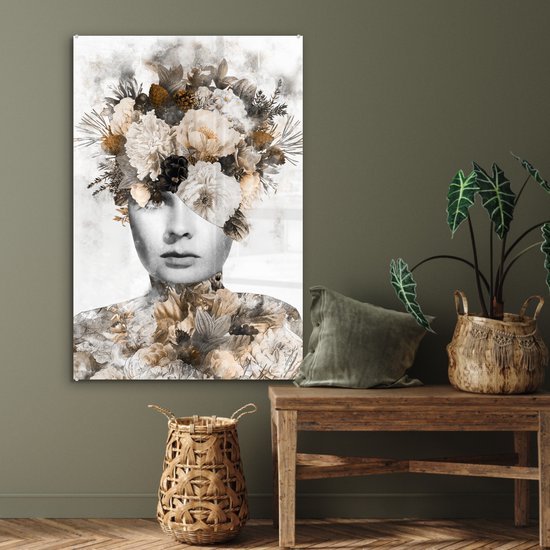 MuchoWow® Peinture sur verre - Femmes - Fleurs - Éclats - 60x90 cm - Peintures sur verre acrylique - Photo sur Glas