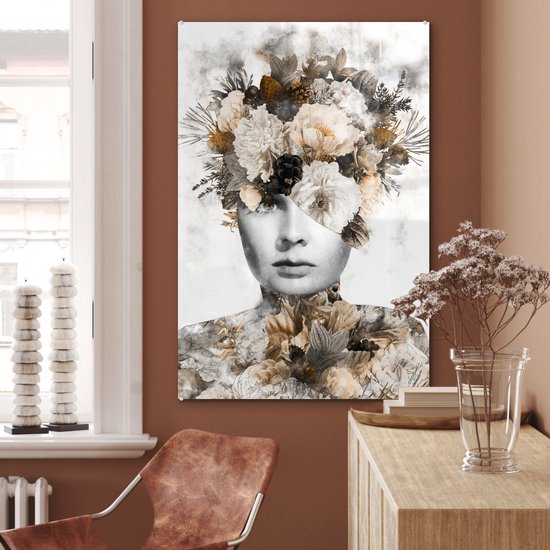 MuchoWow® Peinture sur verre - Femmes - Fleurs - Éclats - 60x90 cm - Peintures sur verre acrylique - Photo sur Glas