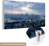 MuchoWow® Glasschilderij 80x40 cm - Schilderij acrylglas - Overzicht over de Chinese miljoenenstad Chongqing - Foto op glas - Schilderijen