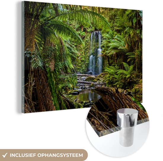 MuchoWow® Glasschilderij 180x120 cm - Schilderij acrylglas - Watervallen diep in de regenwouden van Victoria - Foto op glas - Schilderijen