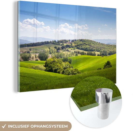 Toscane dans le Val d'Orcia près de la ville médiévale de San Gimignano en Italie Plexiglas 90x60 cm - Tirage photo sur Glas (décoration murale en plexiglas)