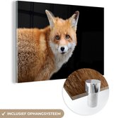 MuchoWow® Glasschilderij 120x80 cm - Schilderij acrylglas - Vos - Dier - Portret - Foto op glas - Schilderijen