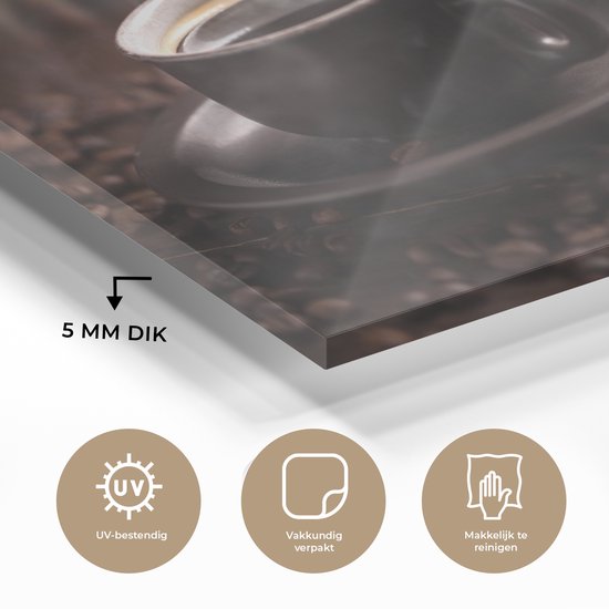 MuchoWow® Peinture sur Verre - Café - Chaud - Grains de café - 90x60 cm - Peintures sur Verre Acrylique - Photo sur Glas