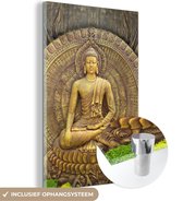 MuchoWow - Glasschilderij - Foto op glas - Boeddha - Zen - Brons - Buddha beeld - Muurdecoratie Boeddha - Wanddecoratie - 40x60 cm - Schilderij glas - Acrylglas